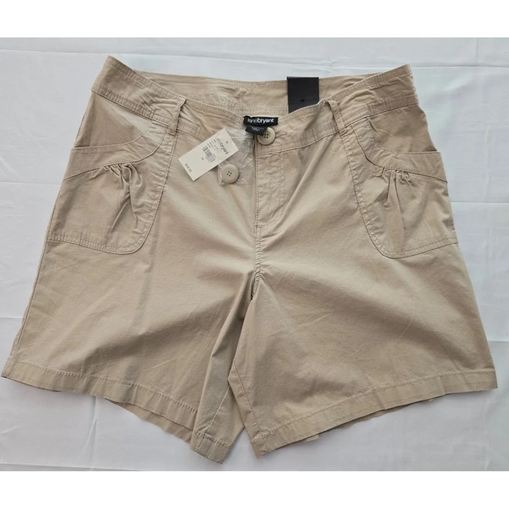 Lane Bryant Khaki Shorts Size 14 NWT Cotton Poplin Stretch 7 to 8 inch inseam